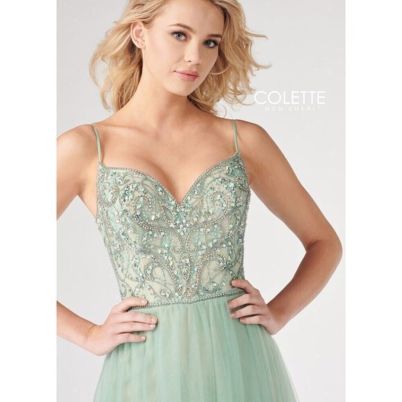 Colette Lace & Tulle Ballgown CL19883 Sage/Nude - Picture 3 of 7